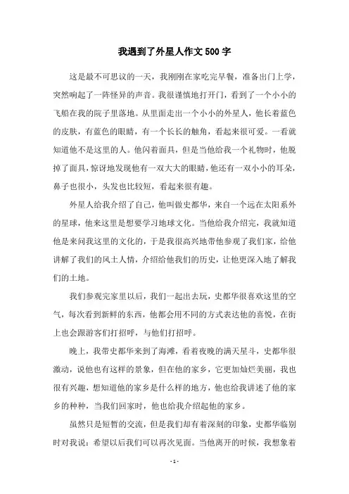 我遇到了外星人作文500字