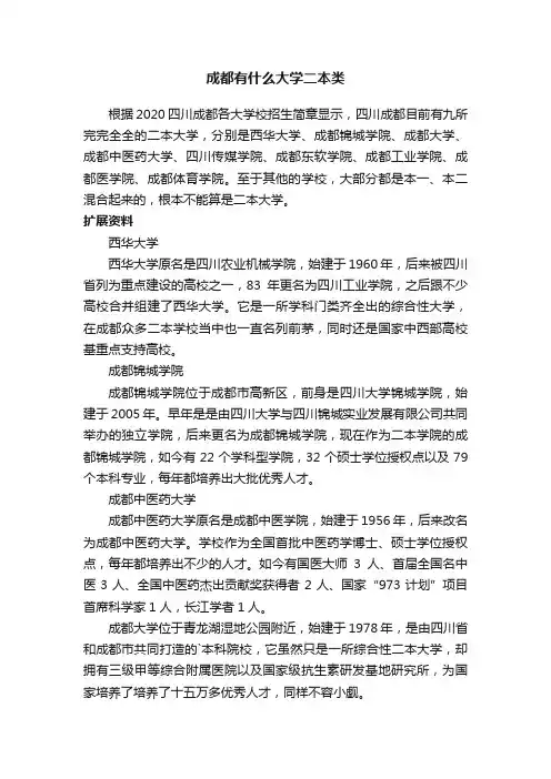成都有什么大学二本类
