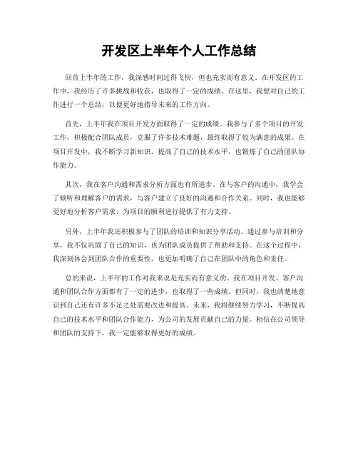 开发区上半年个人工作总结