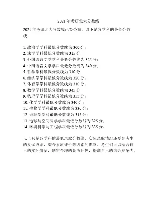 2021年考研北大分数线