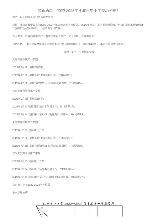 最新消息！2022-2023学年北京中小学校历公布！