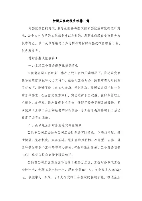 村财务整改报告推荐5篇