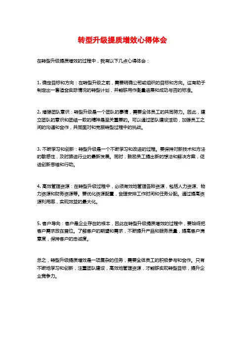 转型升级提质增效心得体会
