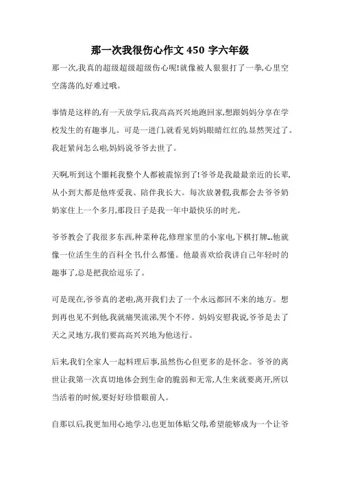 那一次我很伤心作文450字六年级