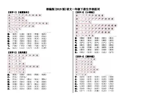 语文一年级下生字组词带笔顺版