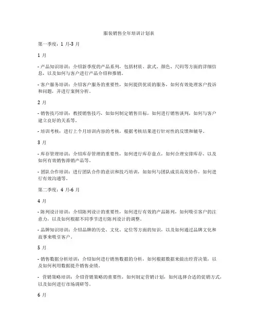 服装销售全年培训计划表