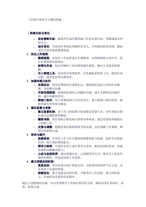工作执行落实不力整改措施