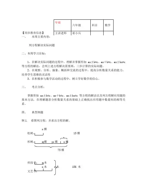 (数学试卷六年级)列方程解决实际问题典型例题解析