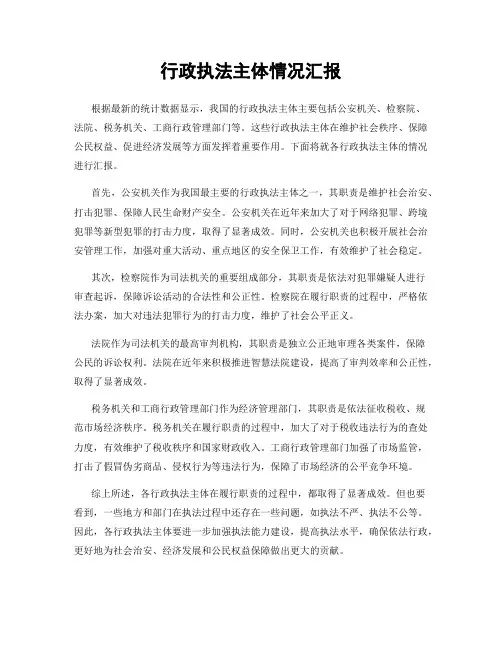 行政执法主体情况汇报