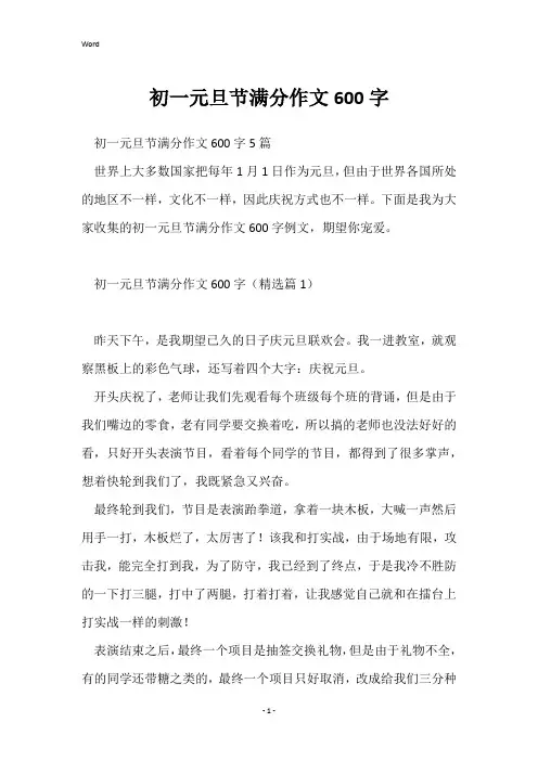 初一元旦节满分作文600字