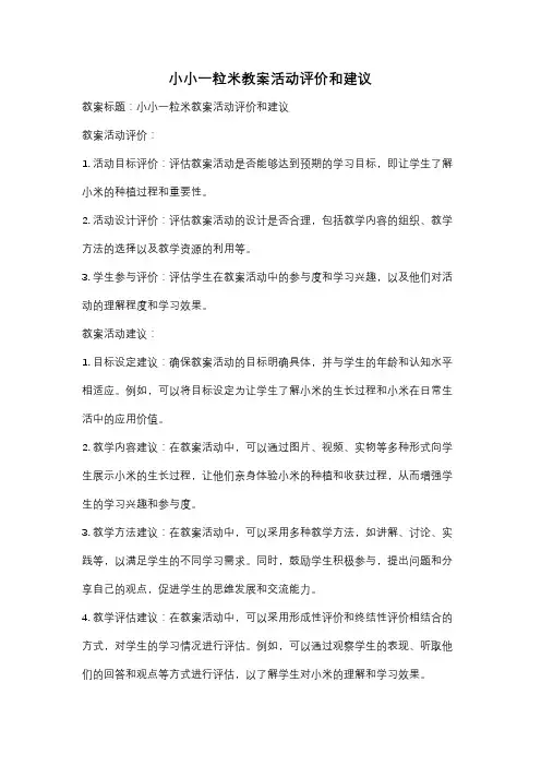 小小一粒米教案活动评价和建议