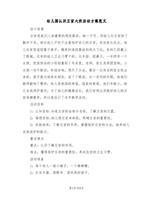 幼儿园认识五官大班活动方案范文(三篇)