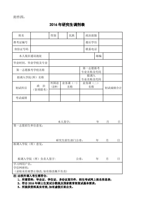 2016调剂申请表