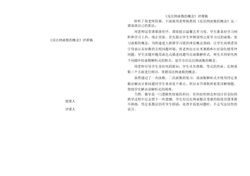 《反比例函数的概念》评课稿