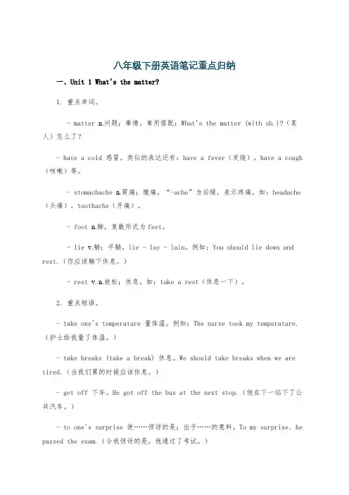 八年级下册英语笔记重点归纳