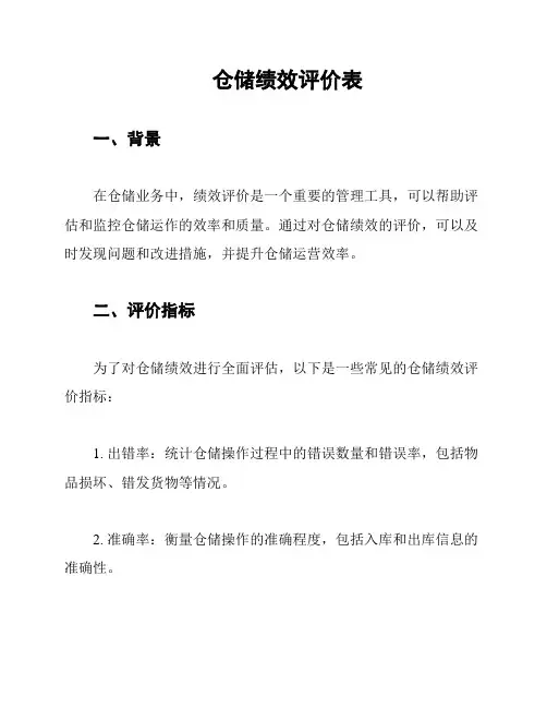 仓储绩效评价表