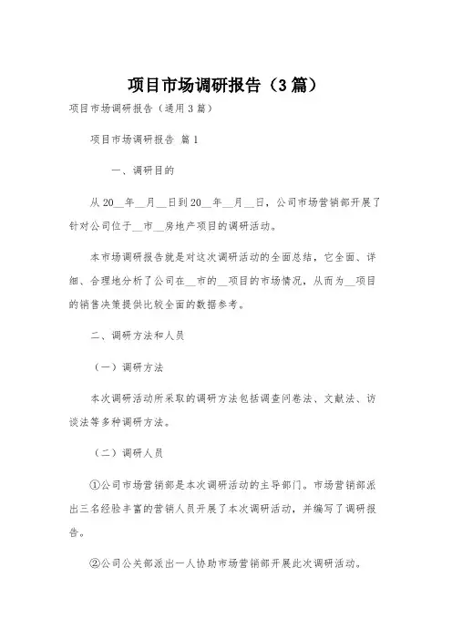 项目市场调研报告(3篇)