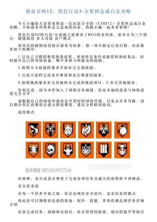 使命召唤12：黑色行动3全奖杯达成白金攻略