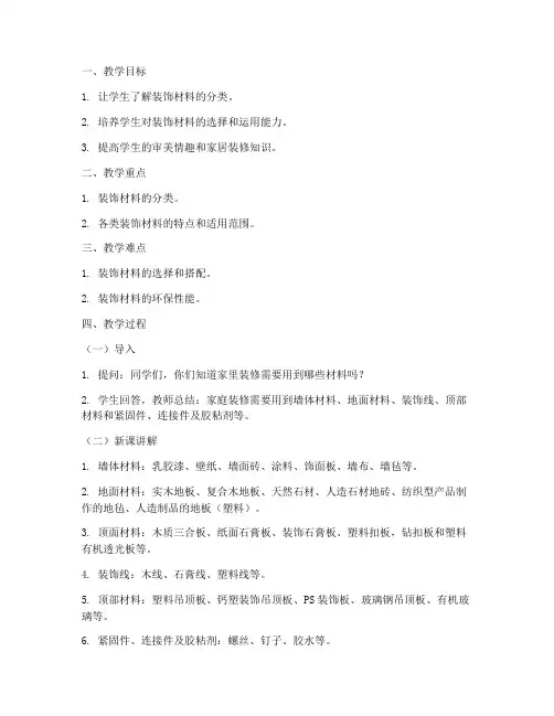 装饰材料分类教案模板及范文
