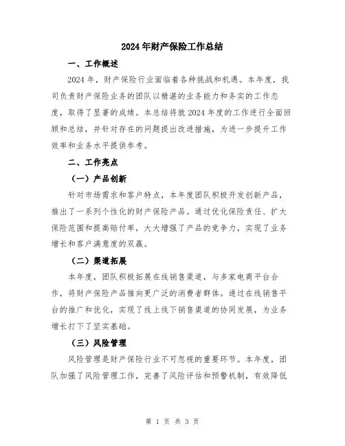 2024年财产保险工作总结