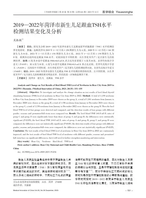 2019—2022年菏泽市新生儿足跟血TSH水平检测结果变化及分析