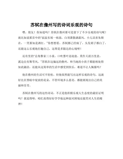 苏轼在儋州写的诗词乐观的诗句
