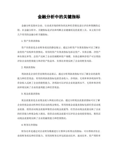 金融分析中的关键指标