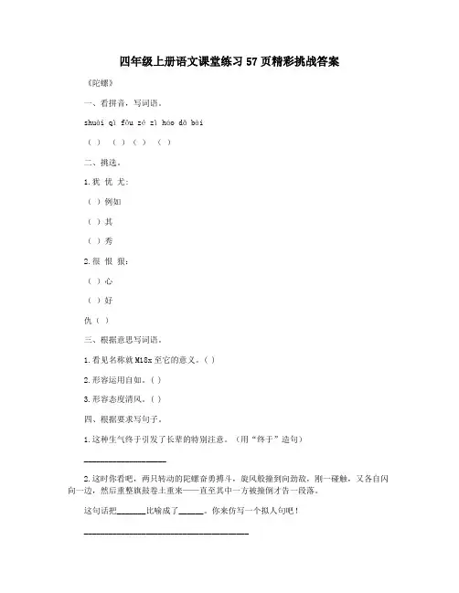 四年级上册语文课堂练习57页精彩挑战答案