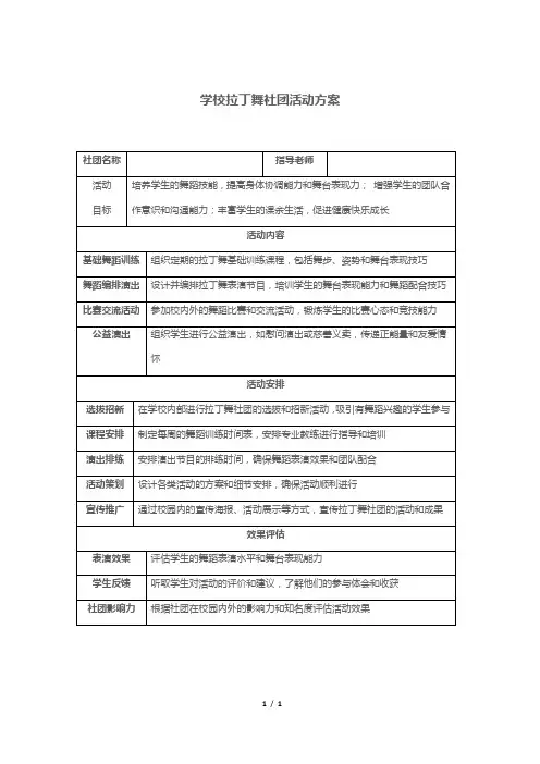 学校拉丁舞社团活动方案