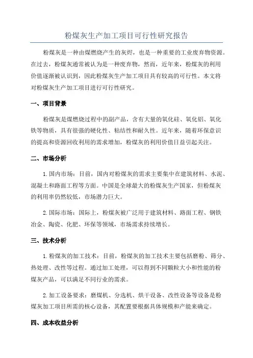 粉煤灰生产加工项目可行性研究报告