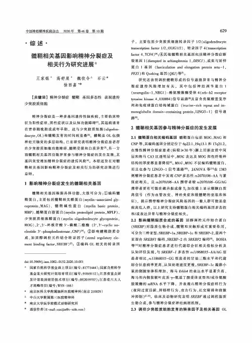 髓鞘相关基因影响精神分裂症及相关行为研究进展
