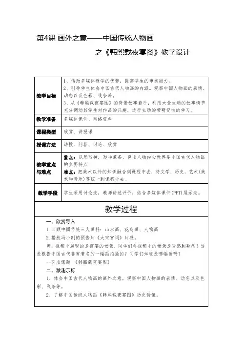 第4课画外之意——中国传统人物画之《韩熙载夜宴图》教案-高中美术人教版美术鉴赏