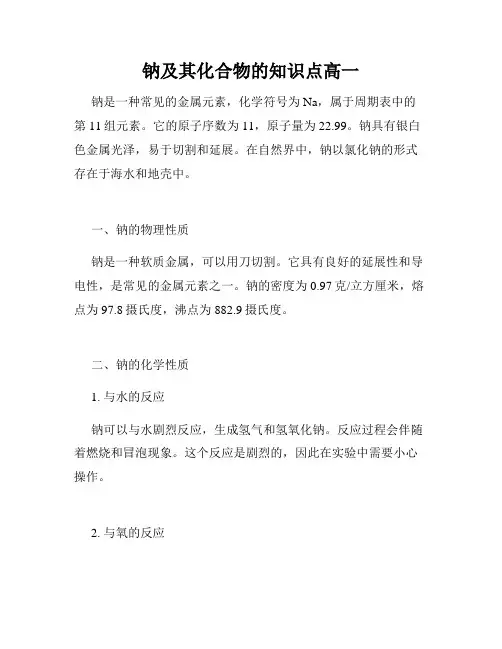 钠及其化合物的知识点高一
