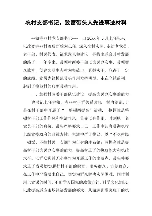 农村支部书记、致富带头人先进事迹材料