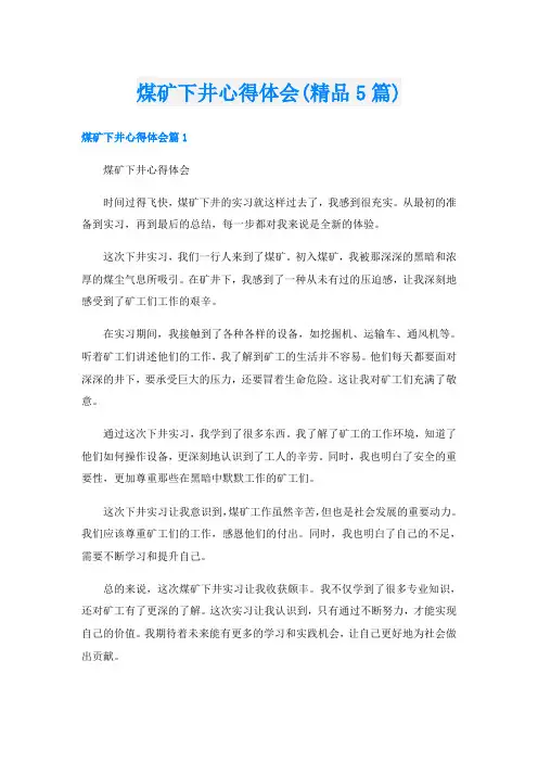 煤矿下井心得体会(精品5篇)