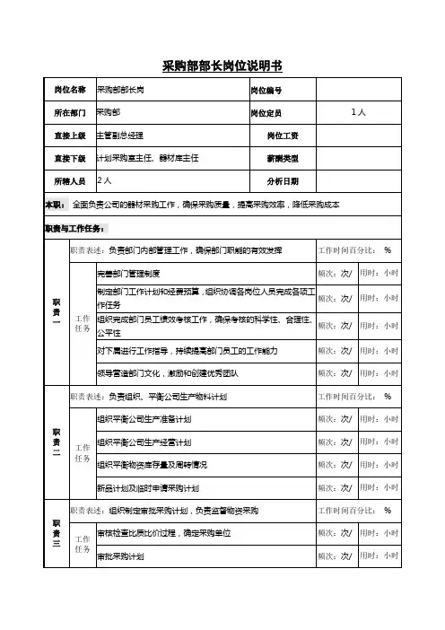 采购部部长岗位说明书