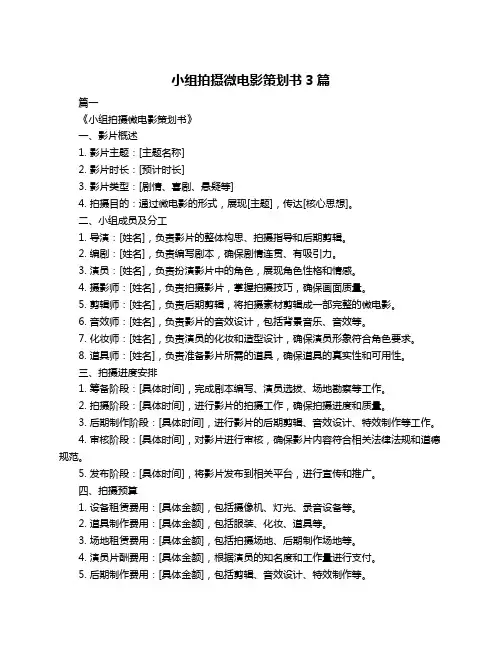 小组拍摄微电影策划书3篇