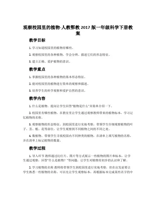 观察校园里的植物-人教鄂教2017版一年级科学下册教案