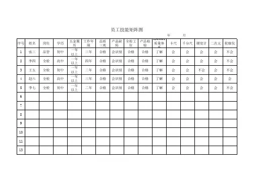 员工岗位技能矩阵图样板