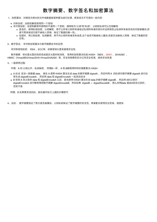 数字摘要、数字签名和加密算法