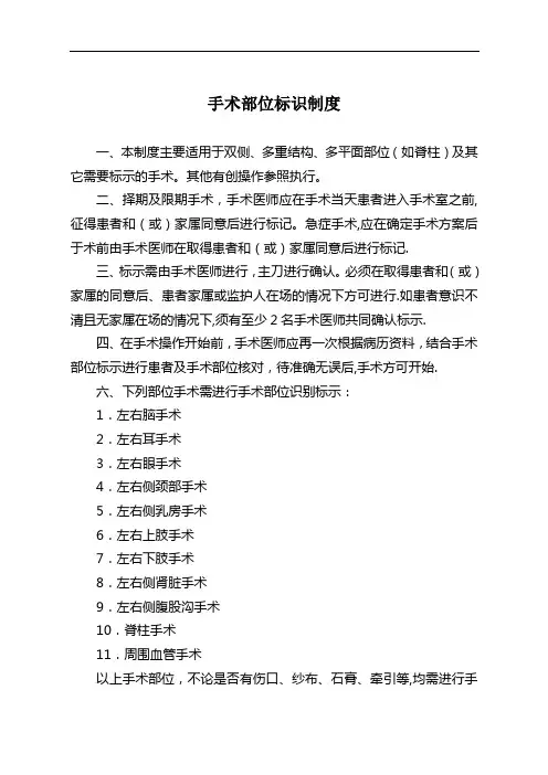 手术部位标识制度(附流程、标识图)