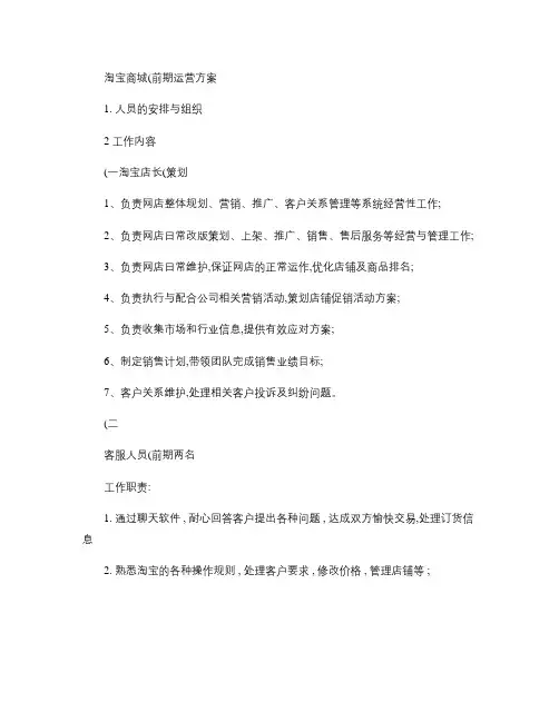 淘宝商城(前期)运营方案要点