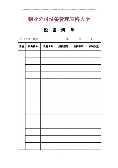 物业公司设备管理表格大全