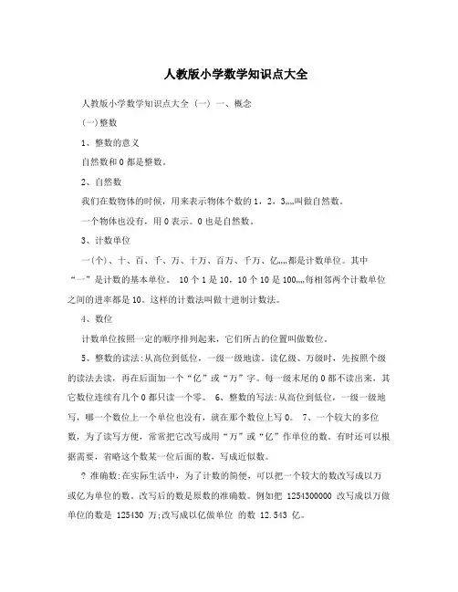 人教版小学数学知识点大全