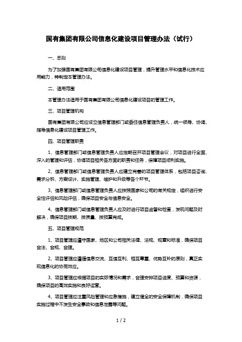 国有集团有限公司信息化建设项目管理办法(试行) 