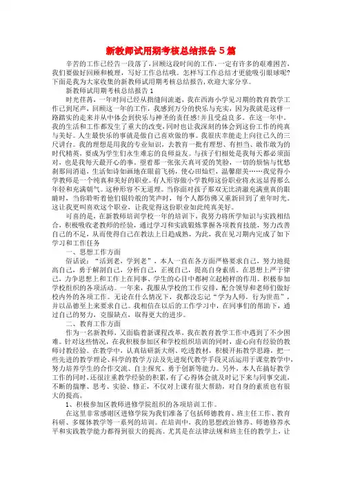 新教师试用期考核总结报告5篇