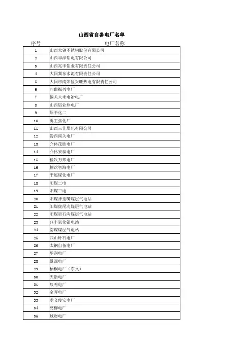 山西省自备电厂名单