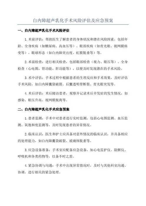白内障超声乳化手术风险评估及应急预案