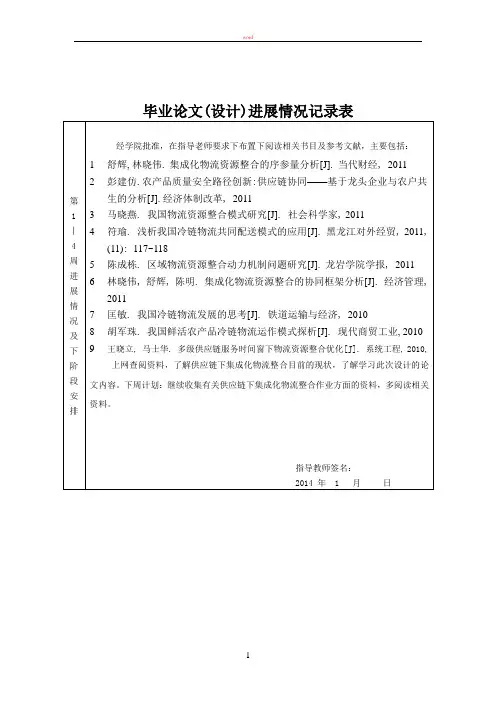本科毕业论文(设计)进展情况记录表