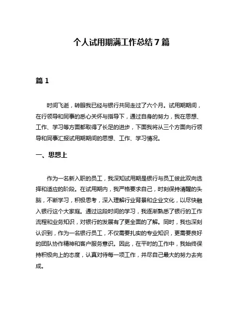 个人试用期满工作总结7篇